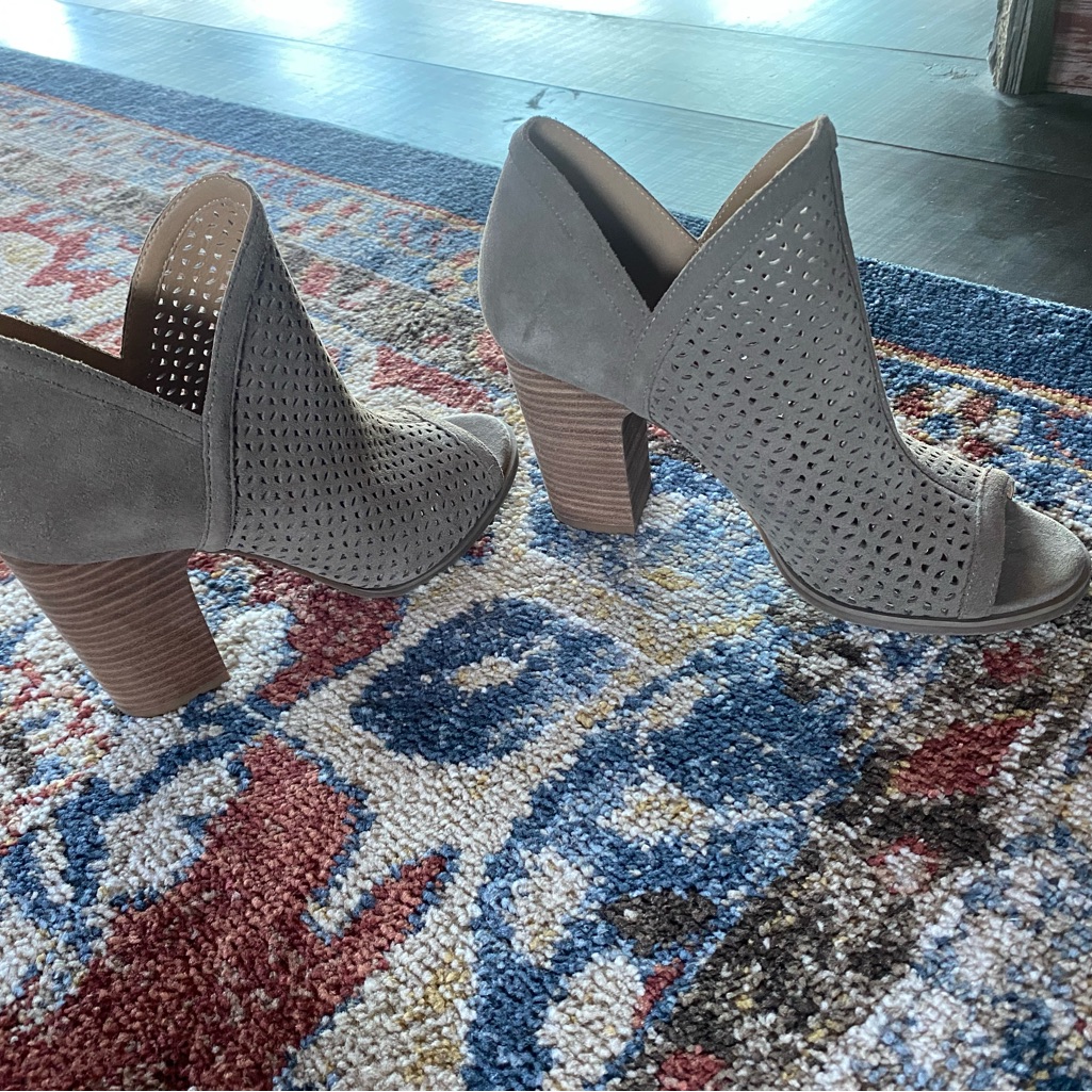 Lucky Brand Block Heeled, Perforated, Open Toed Booties, Size 8.5